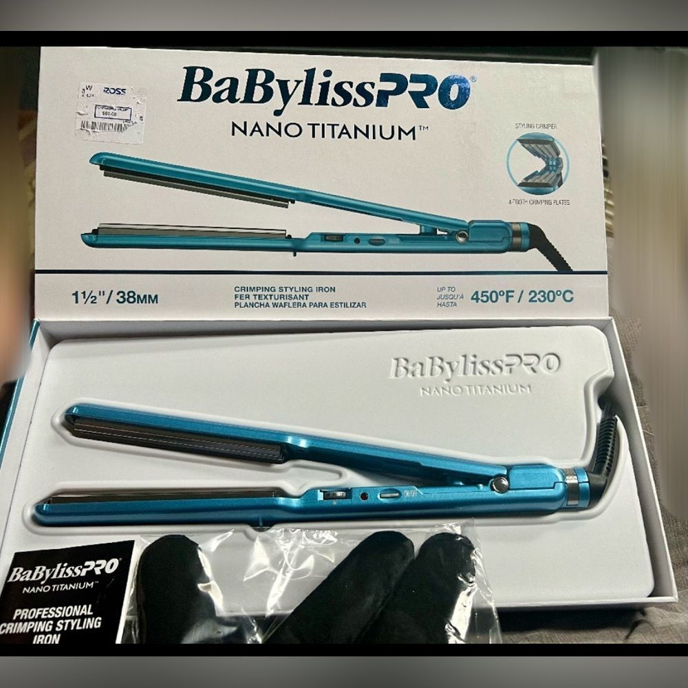 BABYLISS PRO NANO TITANIUM 1 1/2” CRIMPING STYLING IRON~NEW